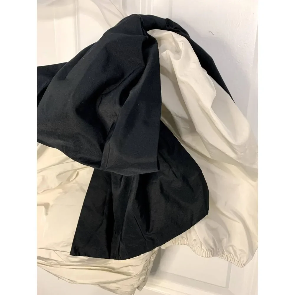 Zara Asymmetrical Cream and Black Pleated Top With Bow Size Small - NWOT